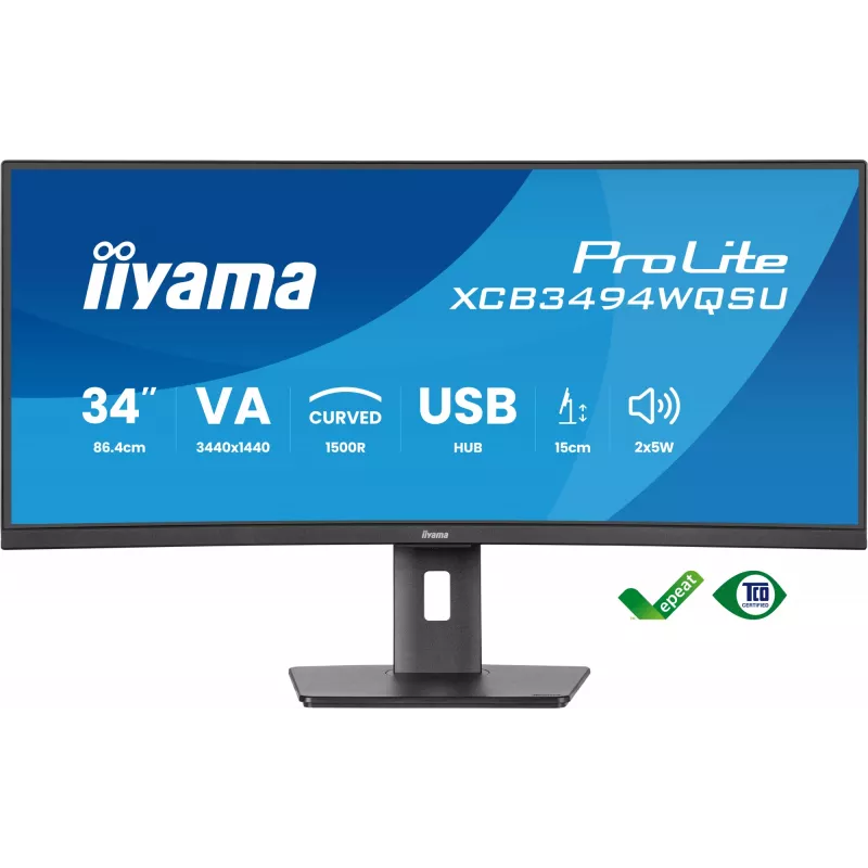 iiyama ProLite XCB3494WQSU-B1 datora monitors 86,4 cm (34 colli) 3440 x 1440 pikseļi UltraWide Quad HD LED Melns