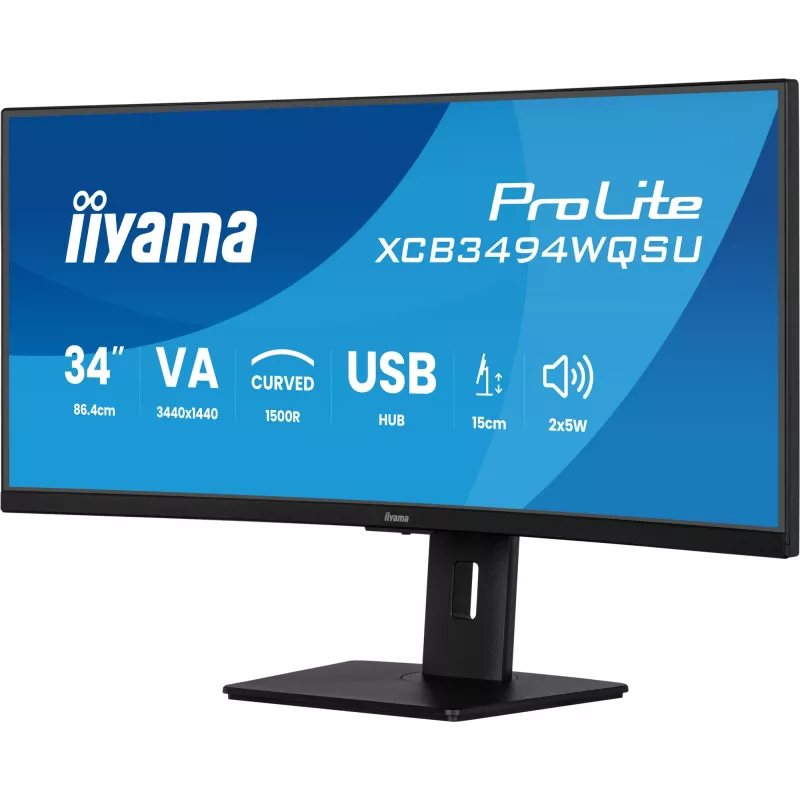 iiyama ProLite XCB3494WQSU-B1 datora monitors 86,4 cm (34 colli) 3440 x 1440 pikseļi UltraWide Quad HD LED Melns
