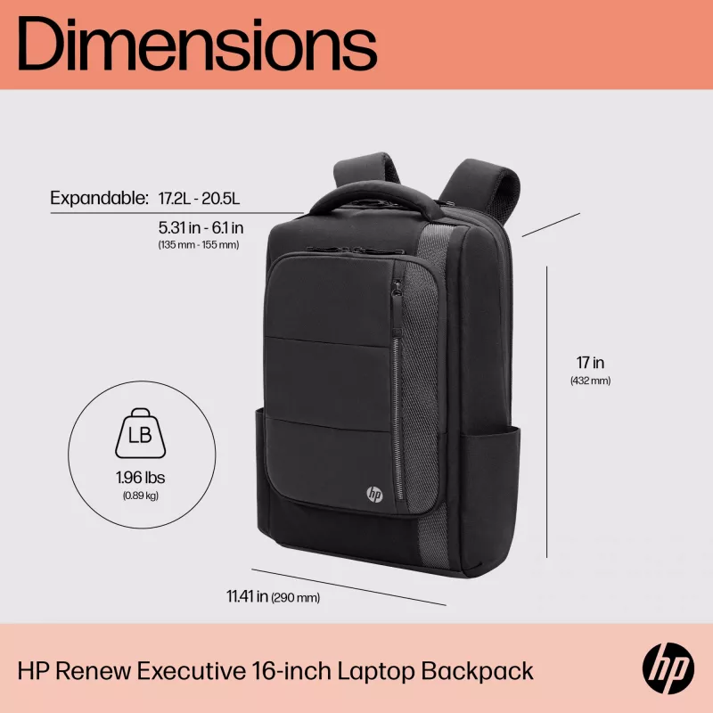 HP Renew Executive 16 collu klēpjdatora mugursoma, mugursoma, 40,9 cm (16,1 colla), 890 g