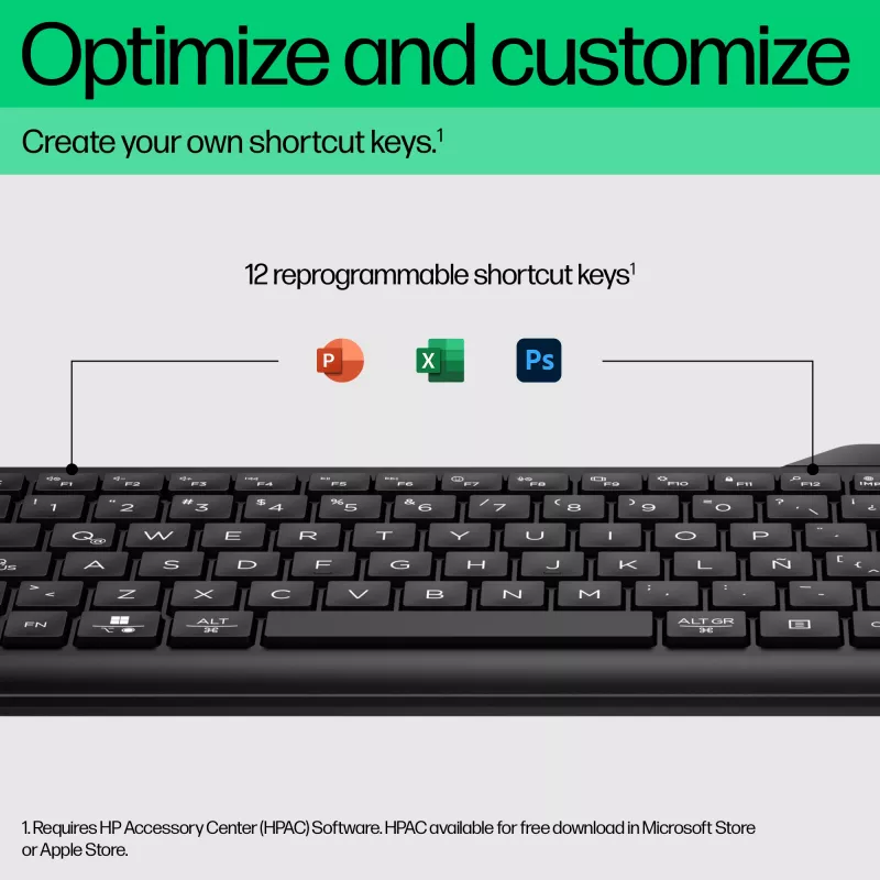 HP 475 Dual-Mode bezvadu tastatūra, pilna izmēra (100%), bezvadu, RF bezvadu + Bluetooth, membrānas, melna