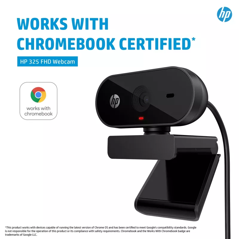 HP 325 FHD tīmekļa kamera, biznesa klasei, Windows 10, Windows 11, MacOS, 72 mm, 53,6 mm, 53,2 mm