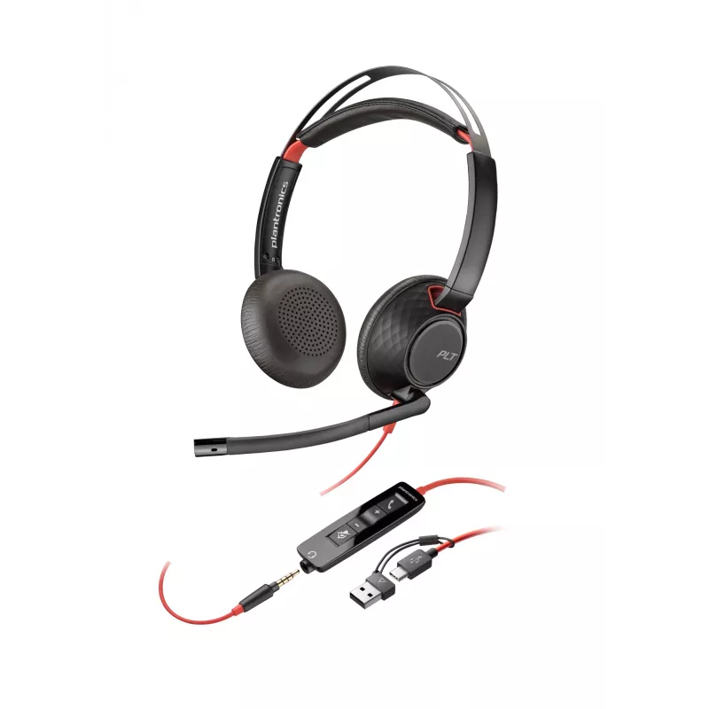 HP Poly Blackwire 5220 Stereo USB-C austiņas + 3,5 mm spraudnis + USB-C/A adapteris (beziepakojuma)