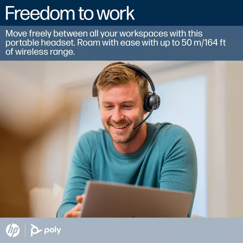 HP Poly Voyager 4310 Microsoft Teams sertificētas austiņas + BT700 uztvērējs + uzlādes statīvs