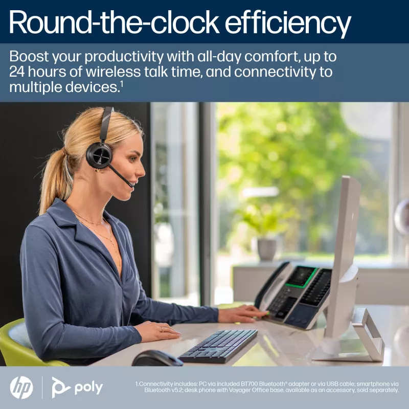 HP Poly Voyager 4310 Microsoft Teams sertificētas austiņas + BT700 uztvērējs + uzlādes statīvs