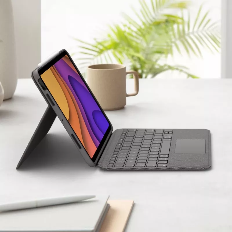 LOGITECH Folio Touch pieskāriena tastatūras maciņš ar skārienpaliktni Oksfordas pelēkā krāsā iPad Air (4. paaudze) Deutsch Qwertz