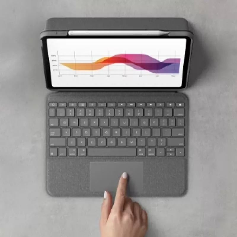 LOGITECH Folio Touch pieskāriena tastatūras maciņš ar skārienpaliktni Oksfordas pelēkā krāsā iPad Air (4. paaudze) Deutsch Qwertz