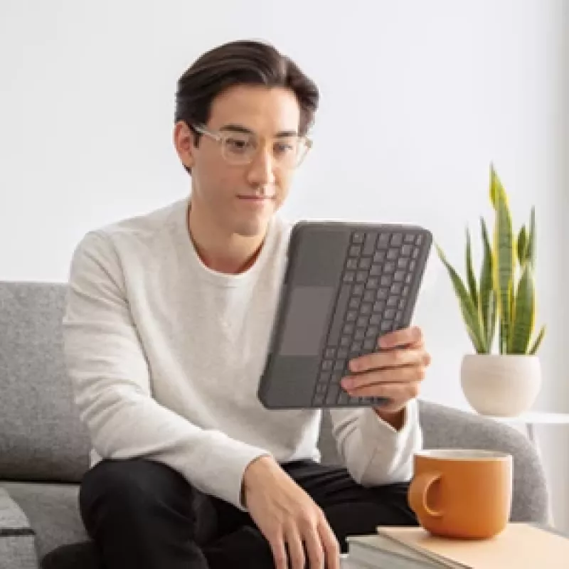 LOGITECH Folio Touch pieskāriena tastatūras maciņš ar skārienpaliktni Oksfordas pelēkā krāsā iPad Air (4. paaudze) Deutsch Qwertz