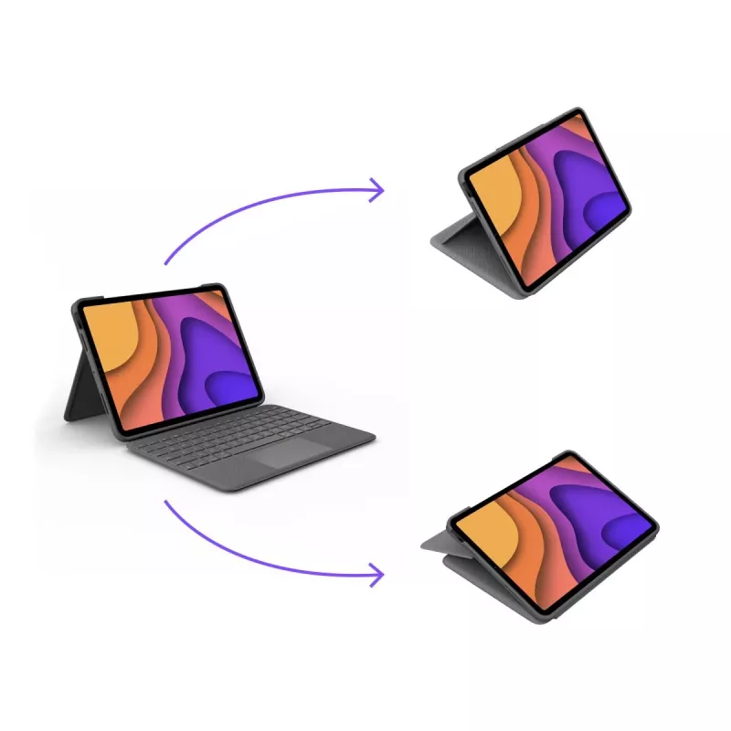LOGITECH Folio Touch pieskāriena tastatūras maciņš ar skārienpaliktni Oksfordas pelēkā krāsā iPad Air (4. paaudze) Deutsch Qwertz
