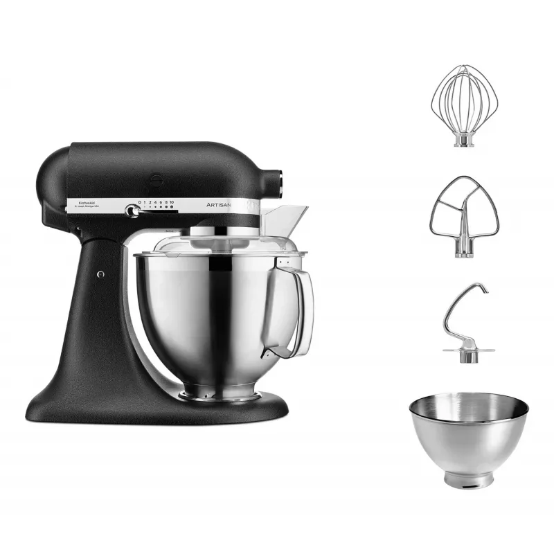 Virtuves kombains KITCHENAID ARTISAN 5KSM185PS — 4,8 L nerūsējošā tērauda bļoda, 300 W, 10 ātrumi, melns