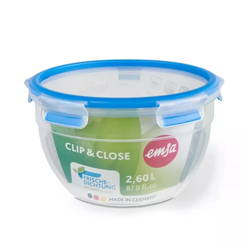 EMSA CLIP & CLOSE N10114 apaļš trauks 2,6 L zils, caurspīdīgs 1 gab.