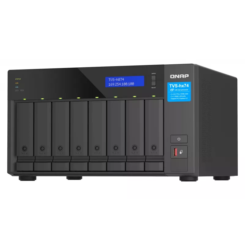 QNAP TVS-h874 NAS Tornis Intel® Core™ i5 i5-12400 32 GB DDR4 0 TB QuTS hero Melns