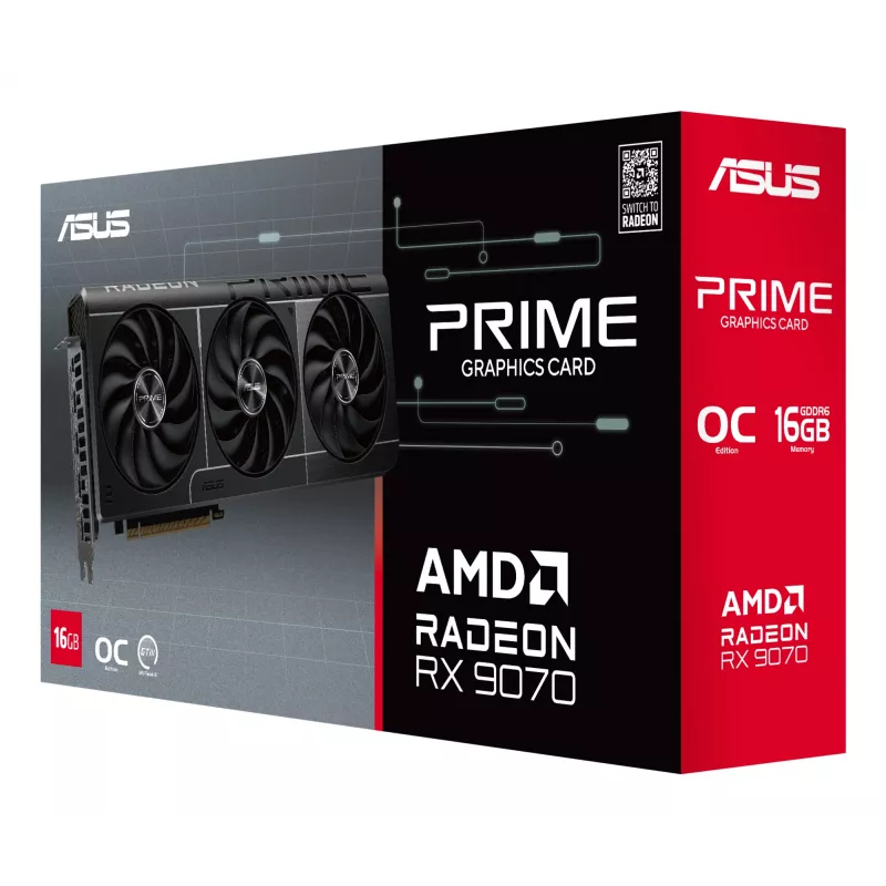 Grafikas karte ASUS Radeon RX 9070 16 GB GDDR6 PCIe 5.0 256-bit, 3 ventilatoru dzesēšana, PCI Express 5.0