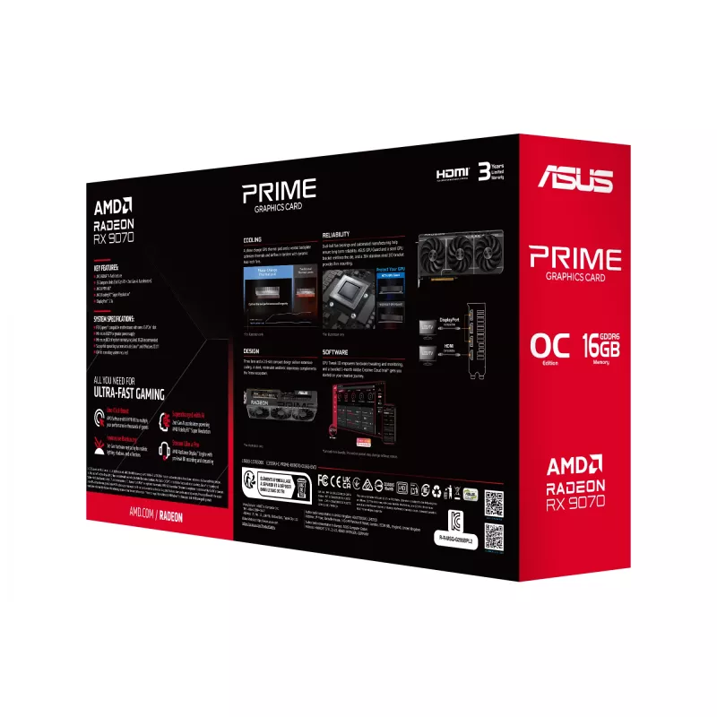 Grafikas karte ASUS Radeon RX 9070 16 GB GDDR6 PCIe 5.0 256-bit, 3 ventilatoru dzesēšana, PCI Express 5.0