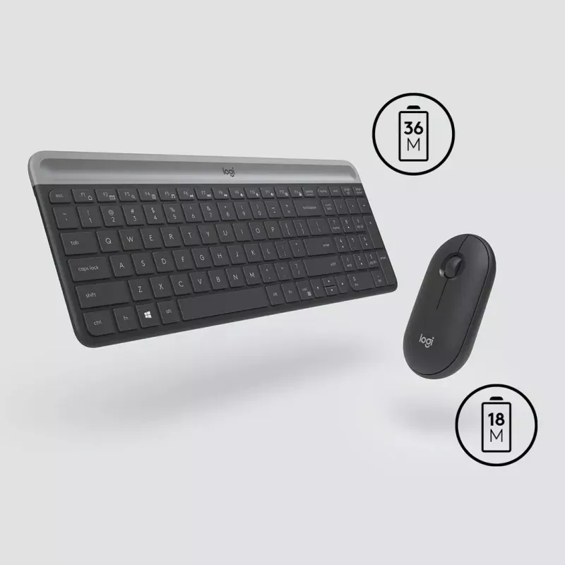 Logitech MK470 bezvadu tastatūra+pele, grafīta krāsa, pele iekļauta, QWERTY US, USB