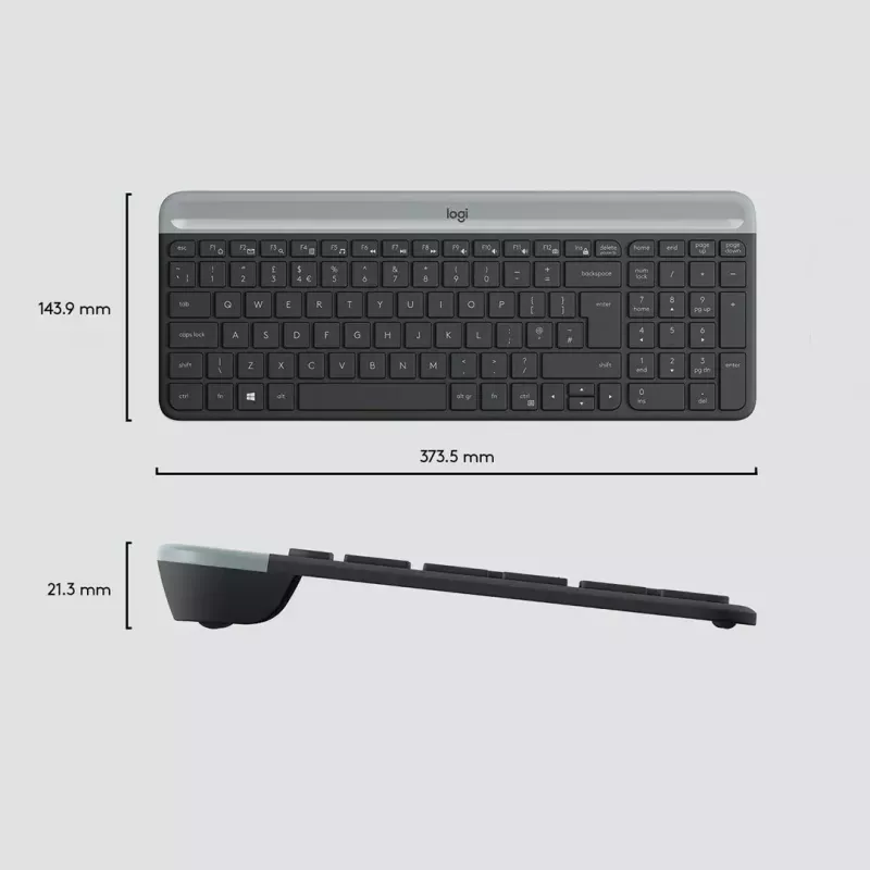 Logitech MK470 bezvadu tastatūra+pele, grafīta krāsa, pele iekļauta, QWERTY US, USB