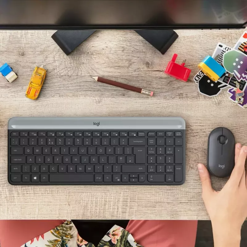 Logitech MK470 bezvadu tastatūra+pele, grafīta krāsa, pele iekļauta, QWERTY US, USB