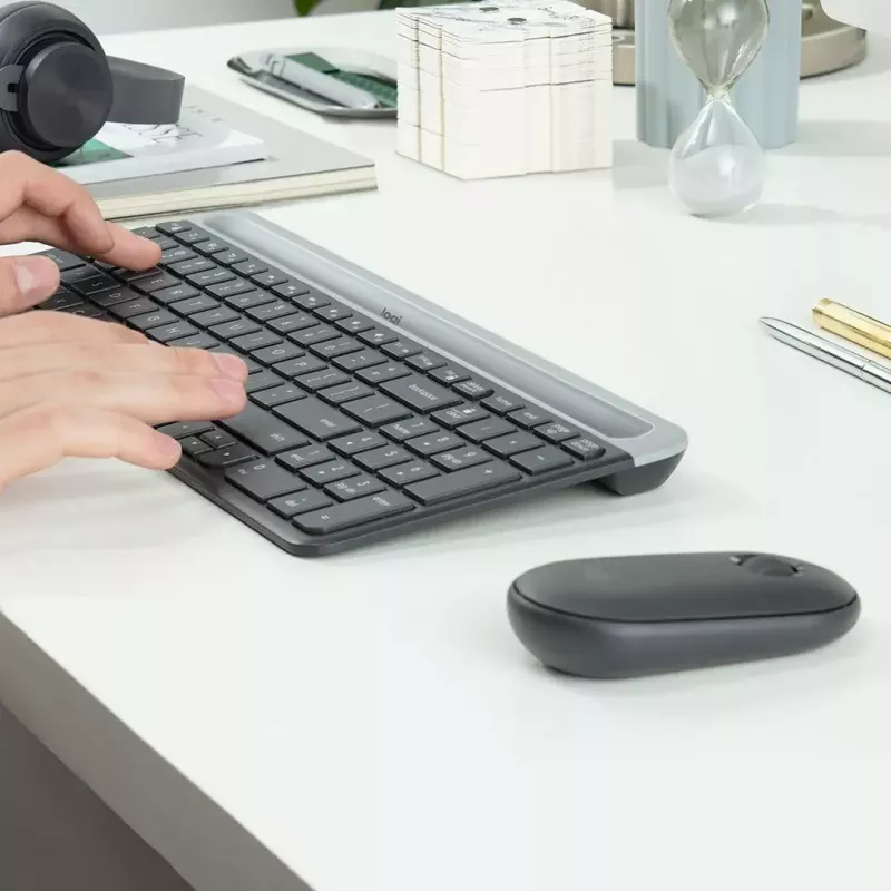 Logitech MK470 bezvadu tastatūra+pele, grafīta krāsa, pele iekļauta, QWERTY US, USB