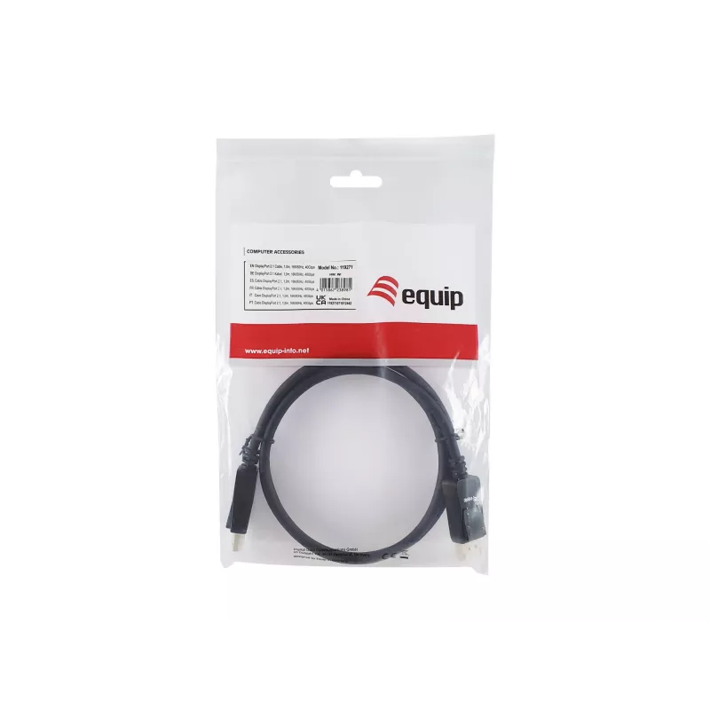 Equip DisplayPort 2.1 kabelis, 1,0 m, 16K/60Hz, 40 Gbps, 1 m, DisplayPort, DisplayPort, Vīrietis, Vīrietis, 15360 x 8640 pikseļi