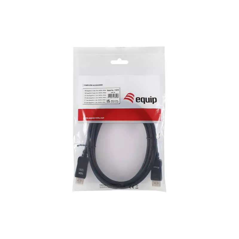Equip DisplayPort 2.1 kabelis, 2,0 m, 16K/60Hz, 40 Gbps, 2 m, DisplayPort, DisplayPort, vīriešu, vīriešu, 15360 x 8640 pikseļi
