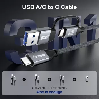 Equip 128431 USB kabelis USB 3.2 Gen 2x2 1 m USB A/USB C USB C Melns