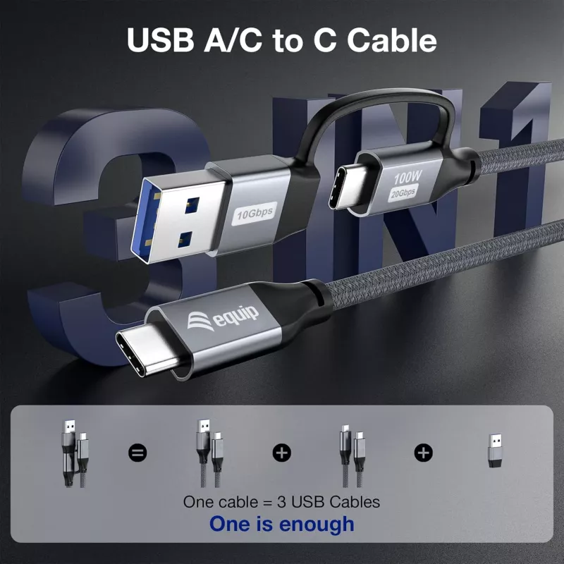 Equip 128431 USB kabelis USB 3.2 Gen 2x2 1 m USB A/USB C USB C Melns