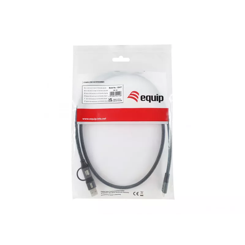 Equip 128431 USB kabelis USB 3.2 Gen 2x2 1 m USB A/USB C USB C Melns