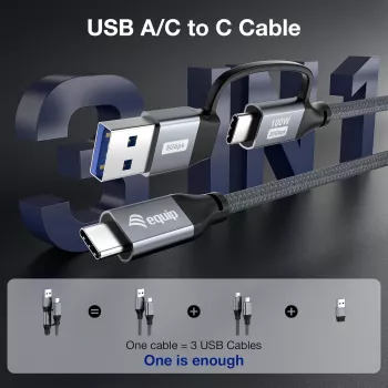 Equip 128433 USB kabelis USB 3.2 Gen 2x2 3 m USB A/USB C USB C Melns