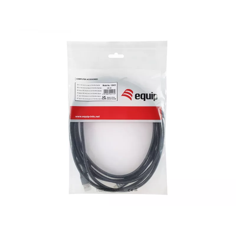 Equip 128433 USB kabelis USB 3.2 Gen 2x2 3 m USB A/USB C USB C Melns