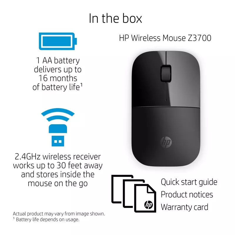 HP Z3700 Black bezvadu pele, abpusēja, optiska, RF bezvadu, 1200 DPI, melna