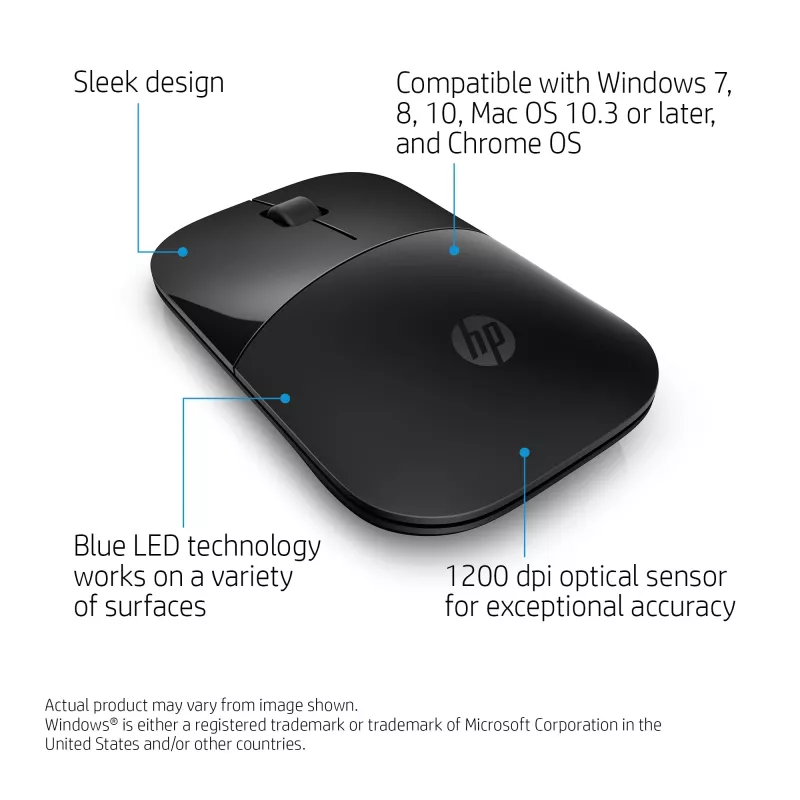 HP Z3700 Black bezvadu pele, abpusēja, optiska, RF bezvadu, 1200 DPI, melna