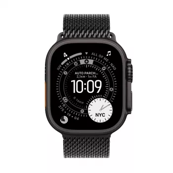 Apple Watch Ultra 3 GPS + Cellular 49mm melna titāna korpuss ar melna titāna Milānas cilpu Liela