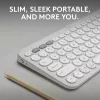 Kompakta mini tastatūra Logitech Pebble Keys 2 K380s — RF bezvadu + Bluetooth, QWERTY US International, balta