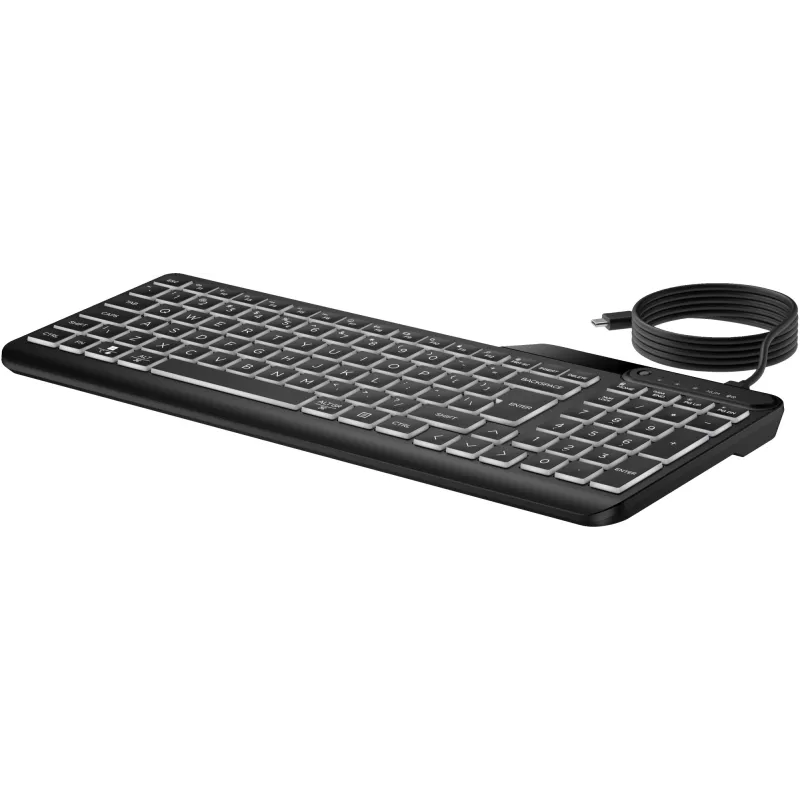 HP 405 daudzaparatūras fona apgaismojuma vadu tastatūra, pilna izmēra (100%), vadu, USB, membrānas, QWERTY, melna