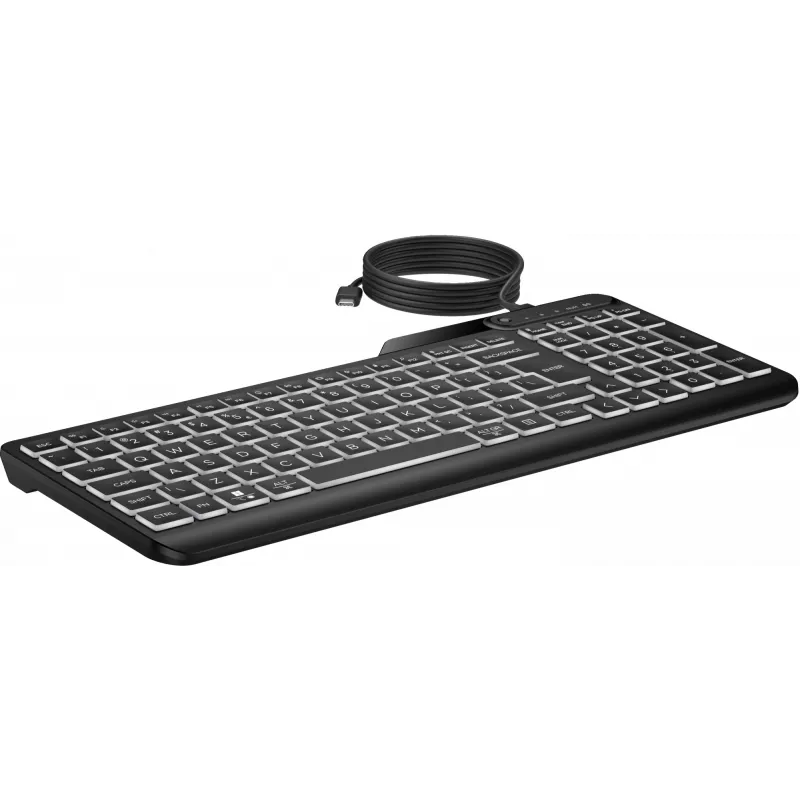 HP 405 daudzaparatūras fona apgaismojuma vadu tastatūra, pilna izmēra (100%), vadu, USB, membrānas, QWERTY, melna