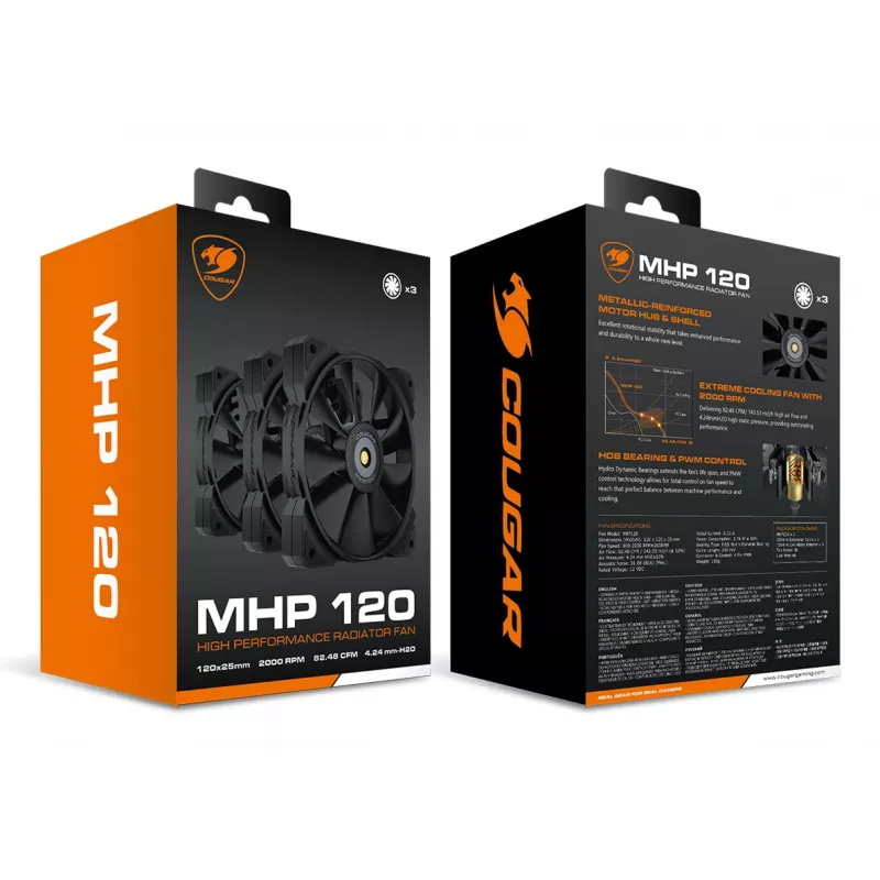 COUGAR Case Fan MHP 120, melns, 3 komplektā