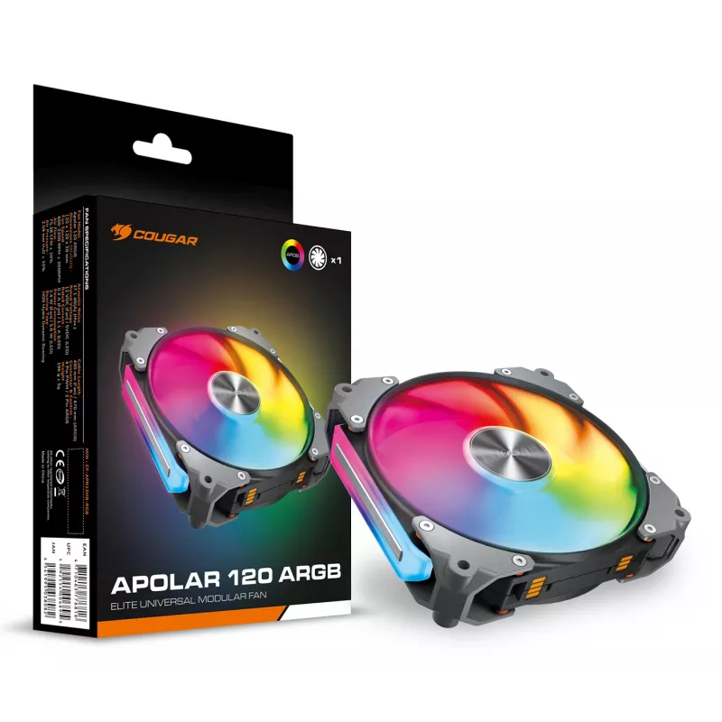 COUGAR Case Ventilators Apolar 120 ARGB, Melns, Ventilators, 12 cm, Melns
