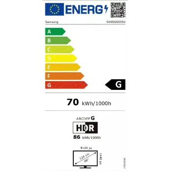 49 collu Dual QHD OLED izliekts monitors Samsung S49DG950SU — 5120×1440, 32:9, 0,03 ms, USB centrmezgls, VESA, skaļruņi