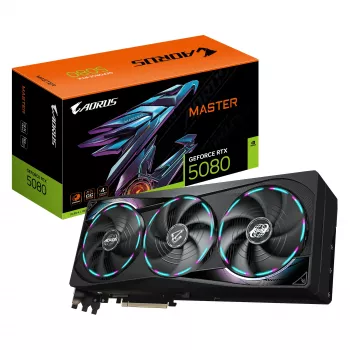 GIGABYTE AORUS GeForce RTX 5080 MASTER 16G grafiskā karte - 16GB GDDR7, 256bit, PCI-E 5.0, 2805MHz kodola frekvence, 3 x DisplayPort, 1 x HDMI, GV-N5080AORUS M-16GD