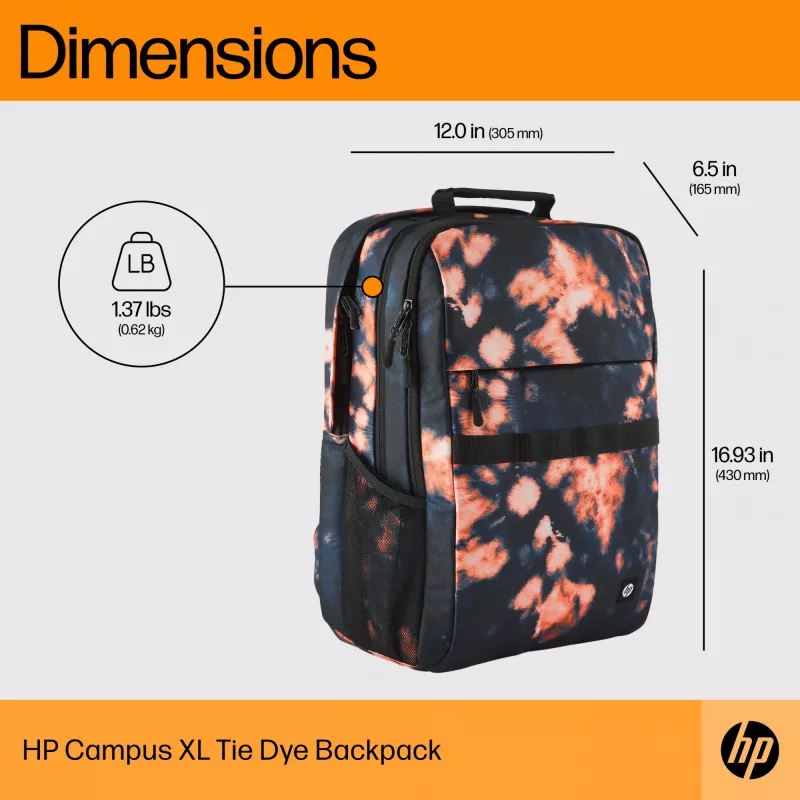 Ikdienas mugursoma HP Campus XL Tie Dye mugursoma melna poliestera