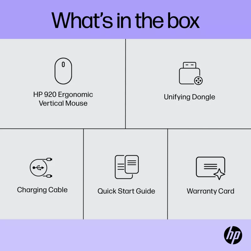 HP 920 ergonomiska bezvadu pele, labā roka, vertikāls dizains, Bluetooth + USB Type-A, 4000 DPI, melna