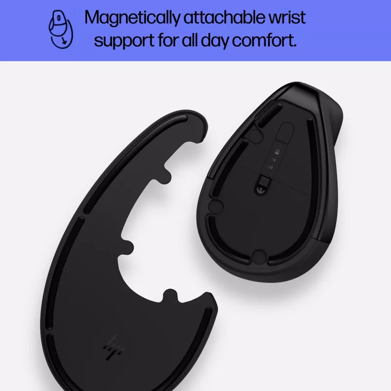 HP 920 ergonomiska bezvadu pele, labā roka, vertikāls dizains, Bluetooth + USB Type-A, 4000 DPI, melna