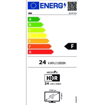 AOC Q27P3CV datora monitors 68.6 cm (27 colli) 2560 x 1440 pikseļi Quad HD LED Melns