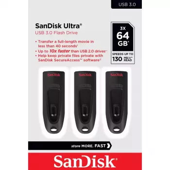 WESTERN DIGITAL Sandisk Cruzer Ultra - 64GB USB zibatmiņa - USB 3.0 - melns - 3 iepakojumā