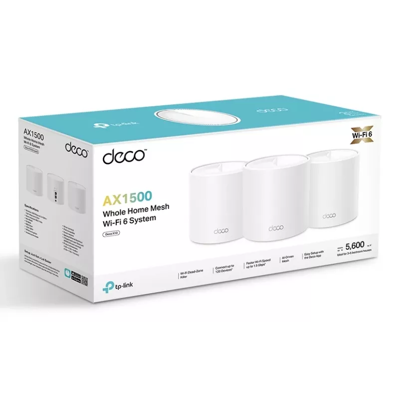 TP-Link AX1500 Whole Home Mesh Wi-Fi 6 sistēma, 3 komplekts, balts, iekšējais, tīkla sistēma, barošana, divjoslu (2,4 GHz / 5 GHz), Wi-Fi 6 (802.11ax)