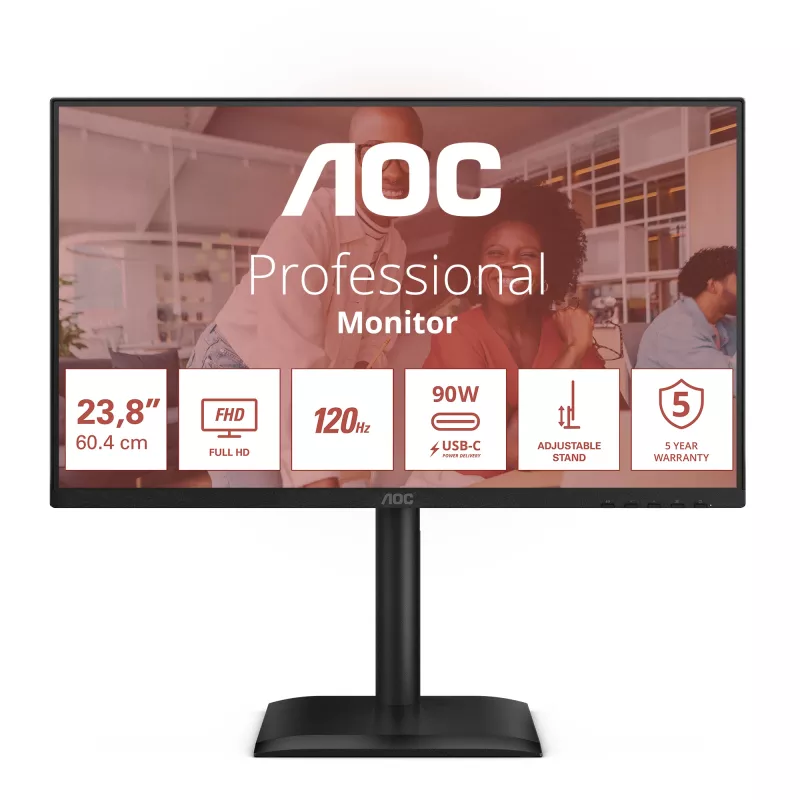 AOC E4 24E4CV datora monitors 60,5 cm (23,8 collas) 1920 x 1080 pikseļi Full HD LED Melns