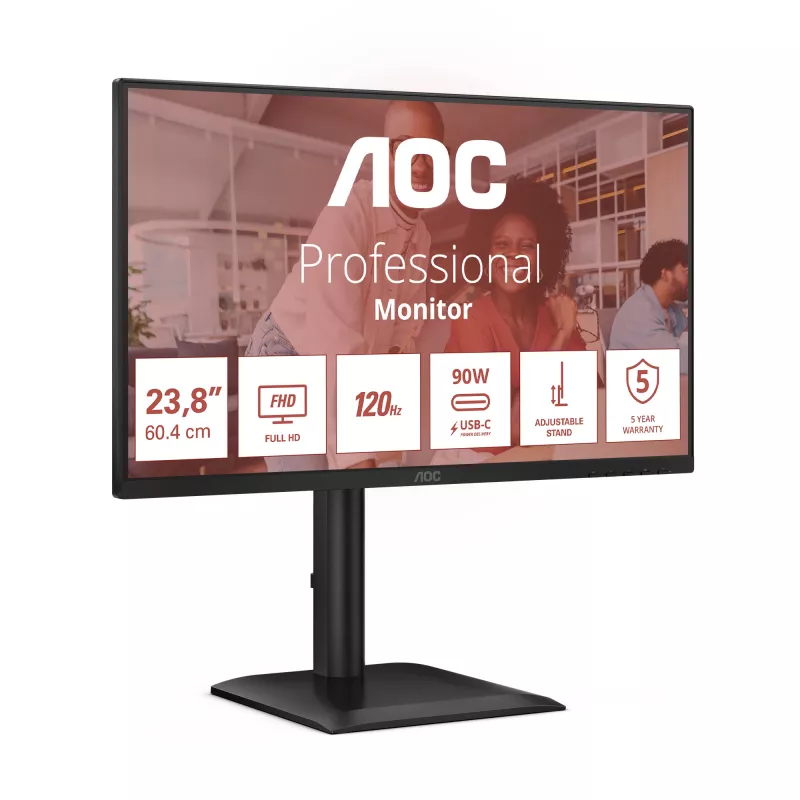 AOC E4 24E4CV datora monitors 60,5 cm (23,8 collas) 1920 x 1080 pikseļi Full HD LED Melns