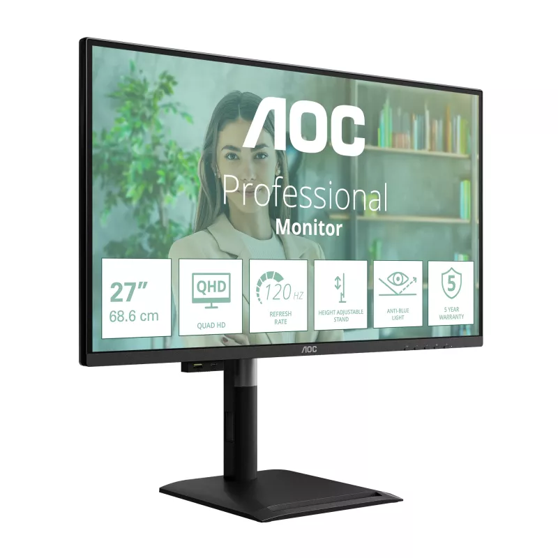 AOC Q27P4U datora monitors 68,6 cm (27 colli) 2560 x 1440 pikseļi Wide Quad HD Melns