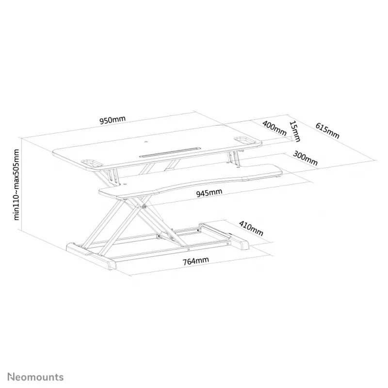 Neomounts NS-WS300Melns sēdus-stāvus darba vieta – gāzes atspere