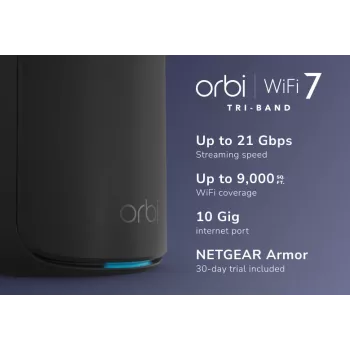 NETGEAR Orbi 870 Tri-band (2.4 GHz / 5 GHz / 6 GHz) Wi-Fi 7 (802.11be) Melns 4 Iekšējā