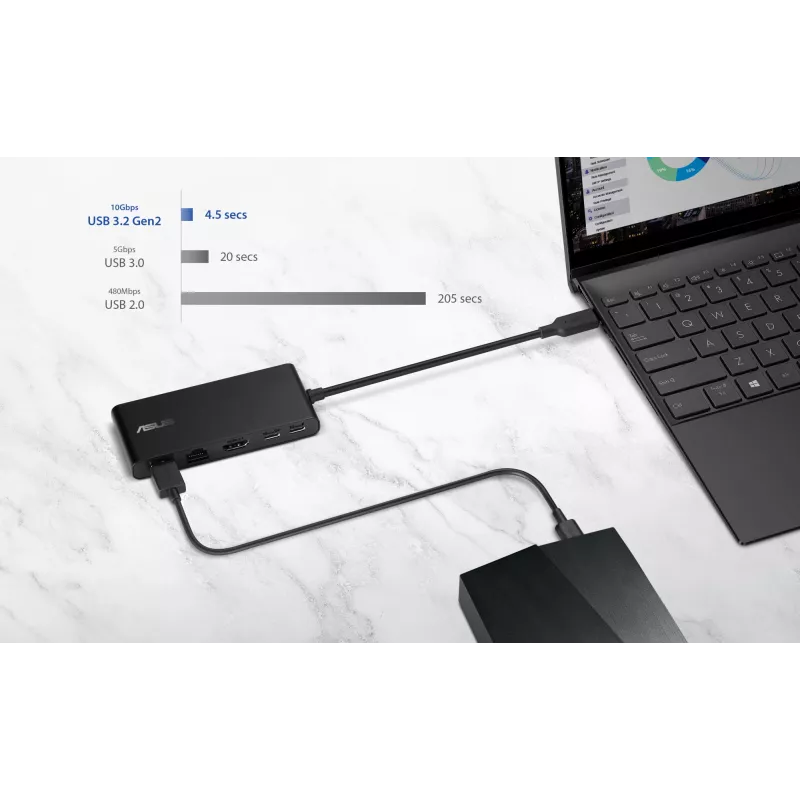 ASUS Dual 4K USB-C dokstacija DC201 vadu USB 3.2 Gen 2 (3.1 Gen 2) Type-C melna